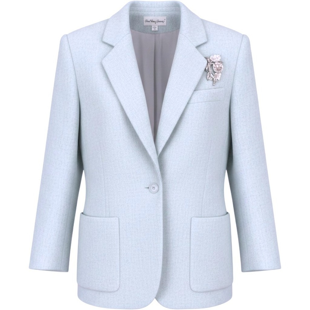 Vintage The Very Thing Woman 14 Pale Blue Mohair Wool Blend Blazer Jacket Brooch